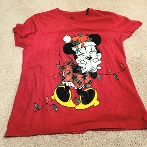 Disney Minnie Mouse Womens XL T-shirt Christmas Lights  Red